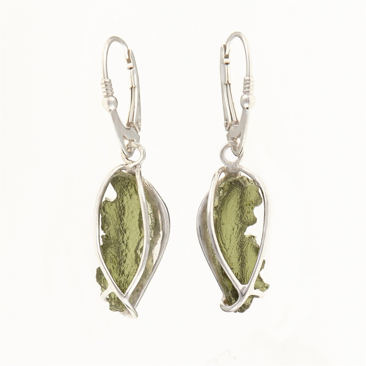 Silver earrings with natural moldavites 9124-4