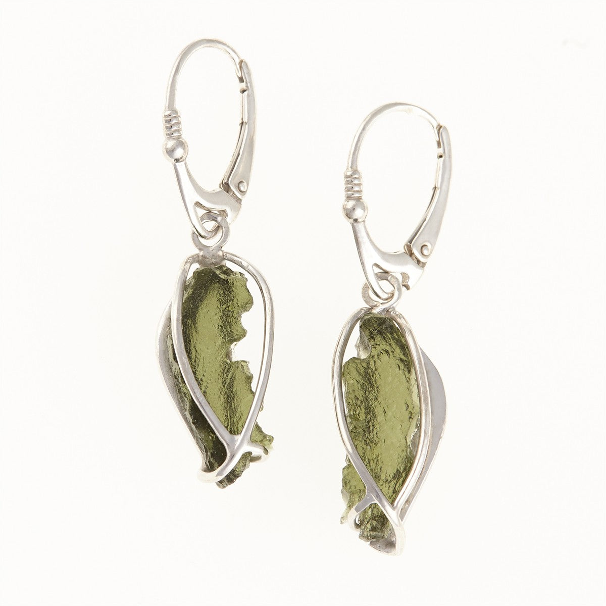 Silver earrings with natural moldavites 9124-4