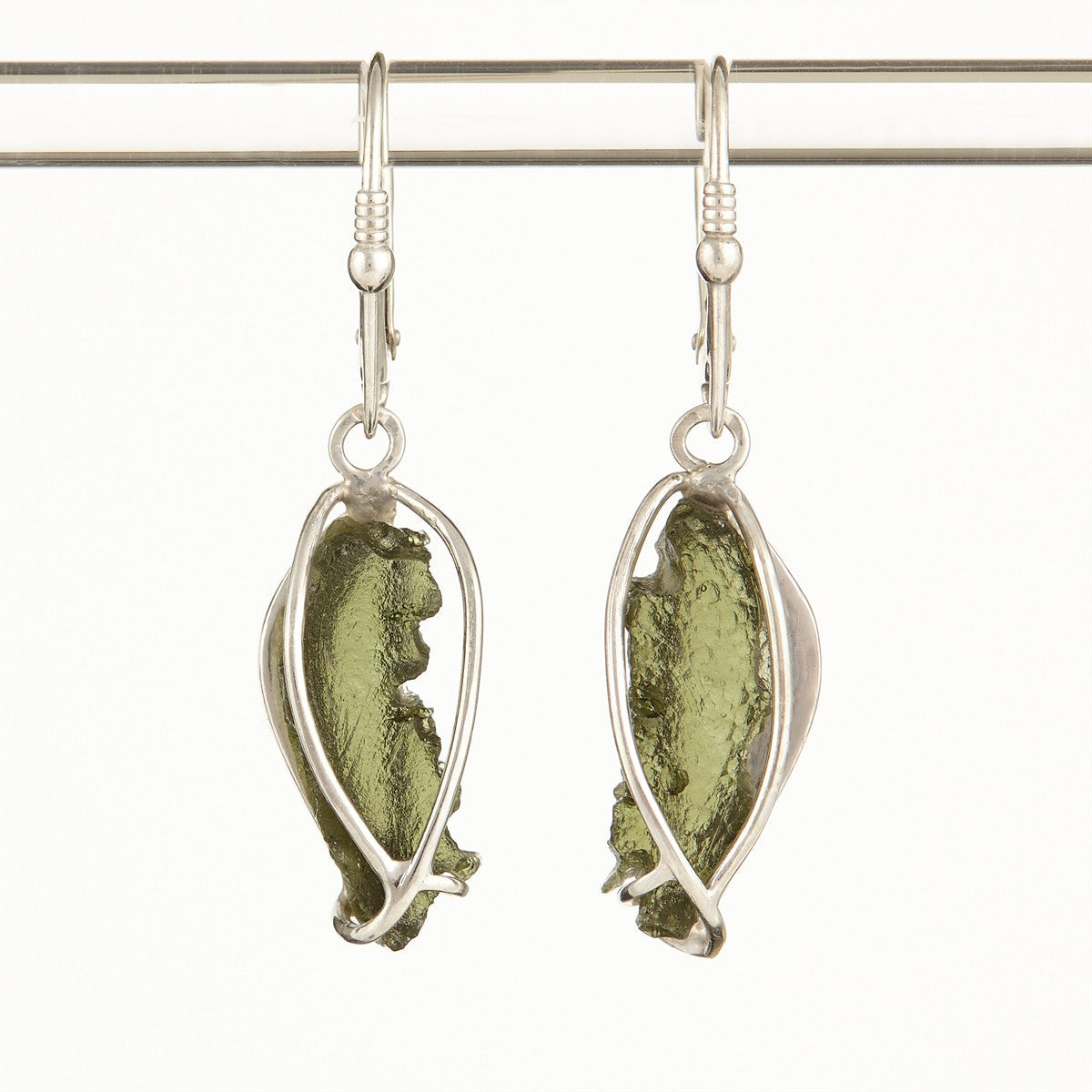 Silver earrings with natural moldavites 9124-4