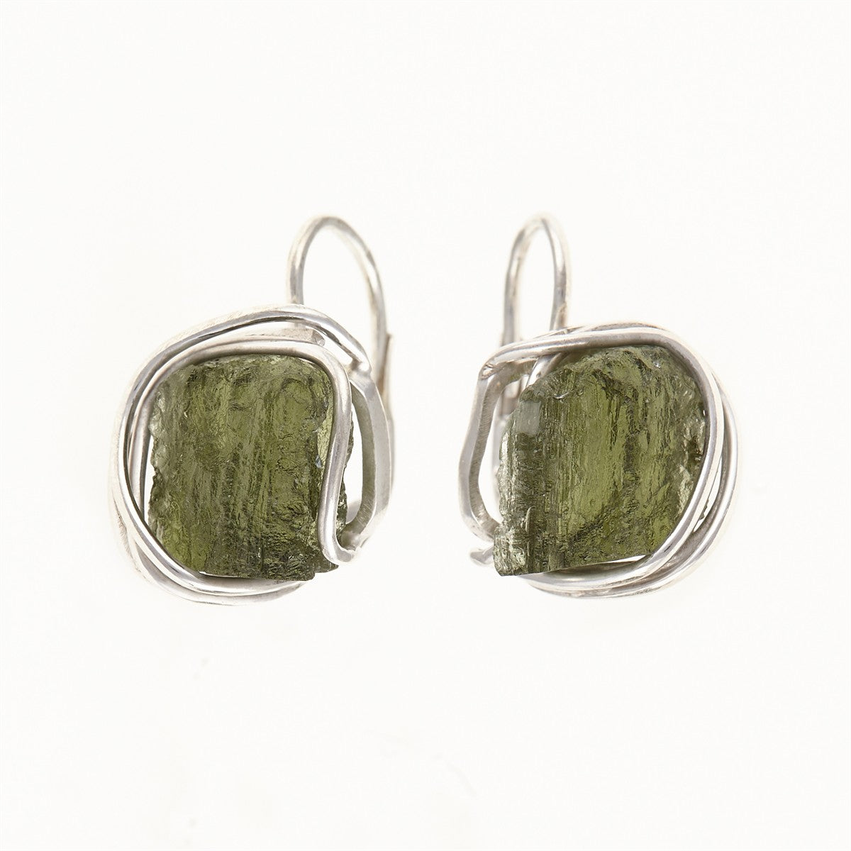 Silver earrings with natural moldavites 9125-4