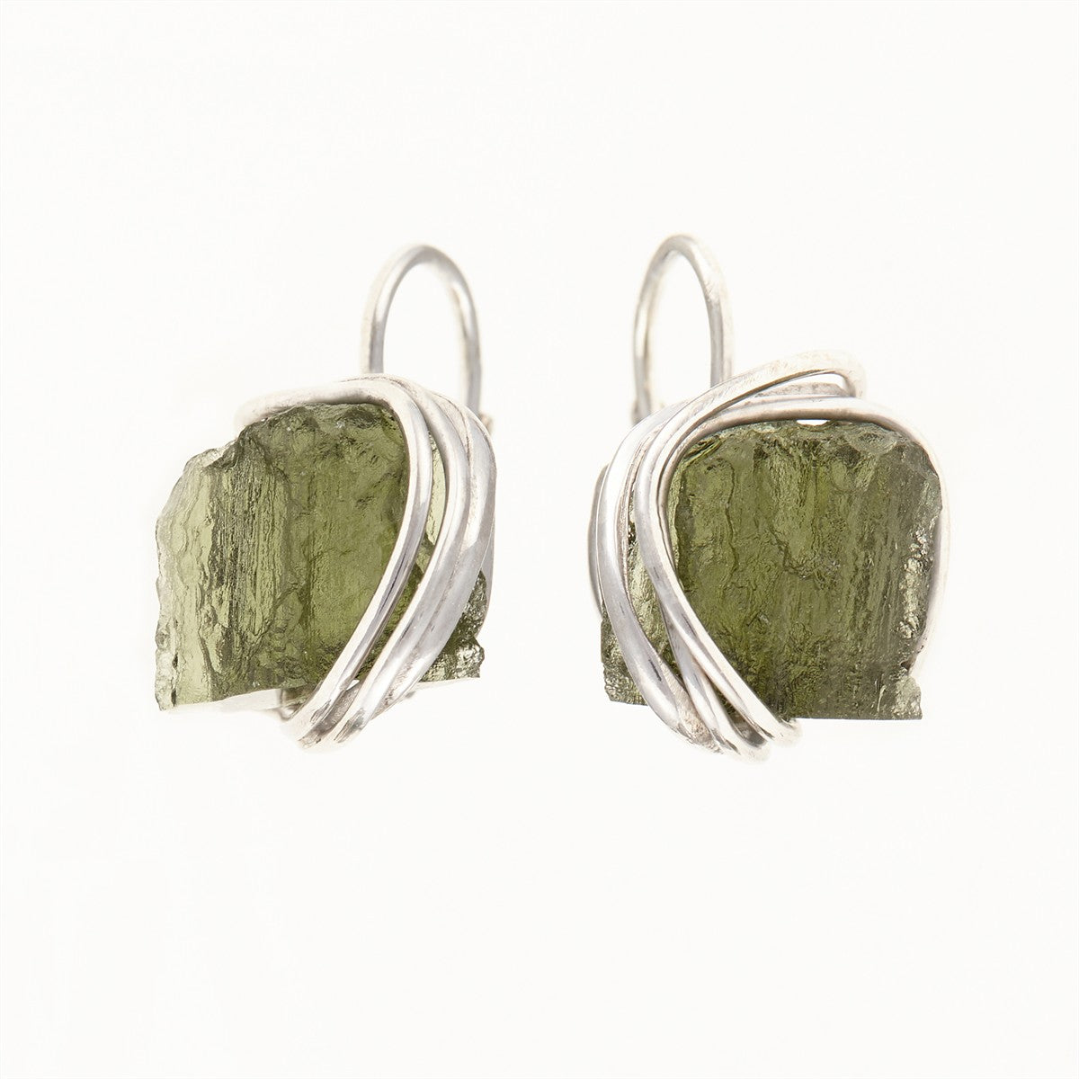 Silver earrings with natural moldavites 9125-4