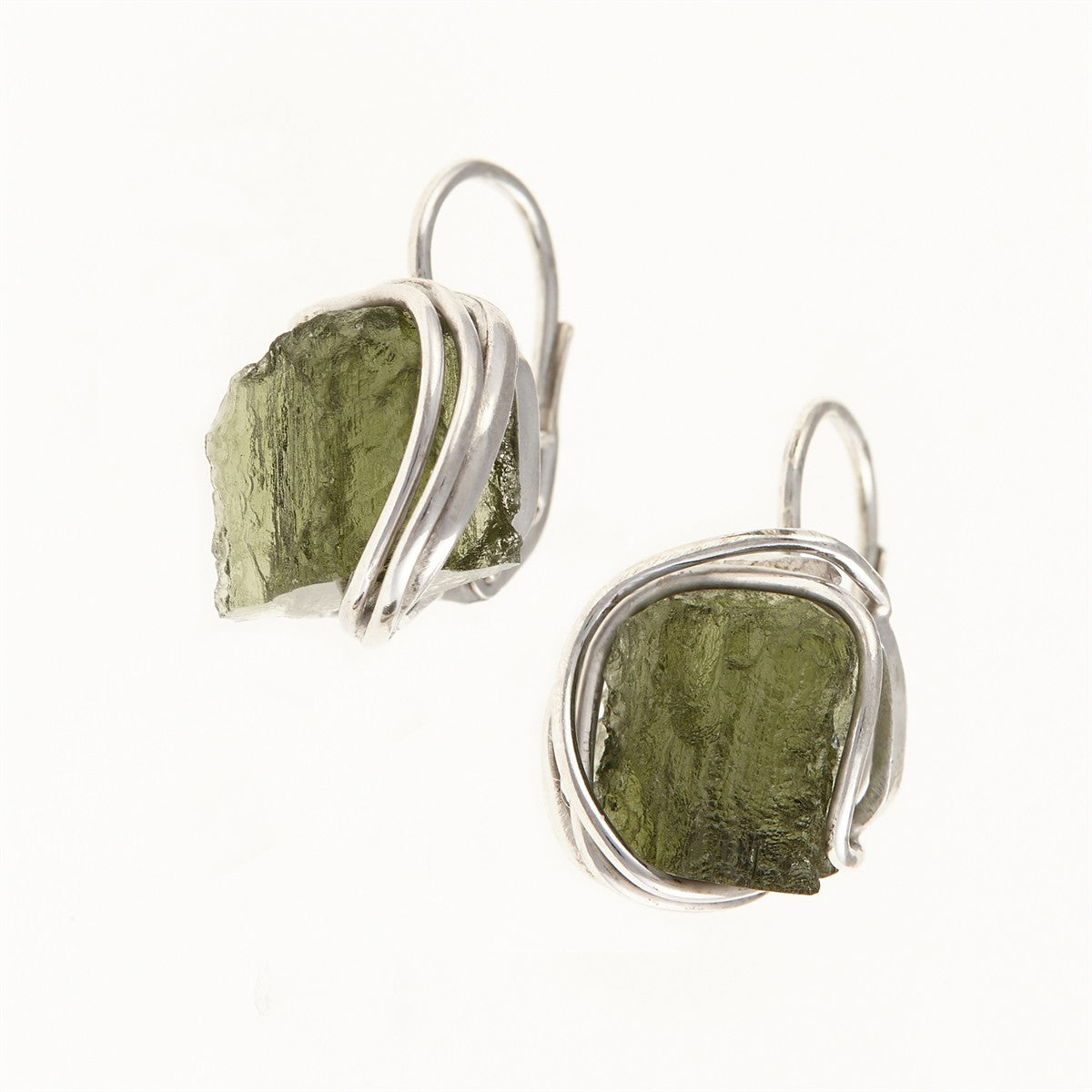 Silver earrings with natural moldavites 9125-4