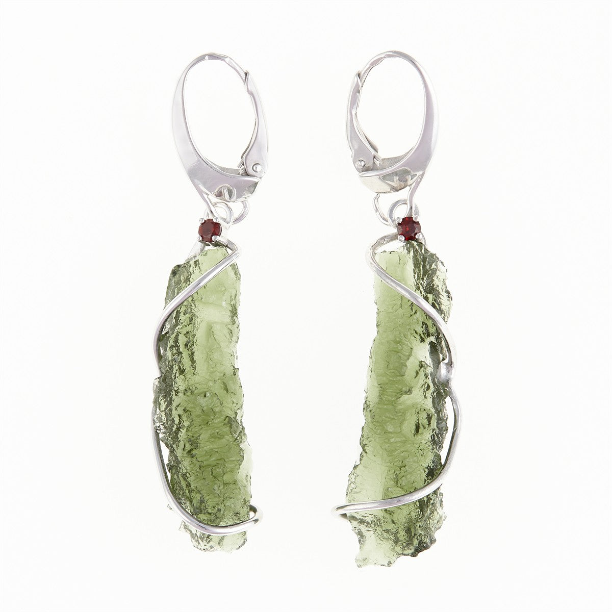 Silver earrings with natural moldavites AN9127-4