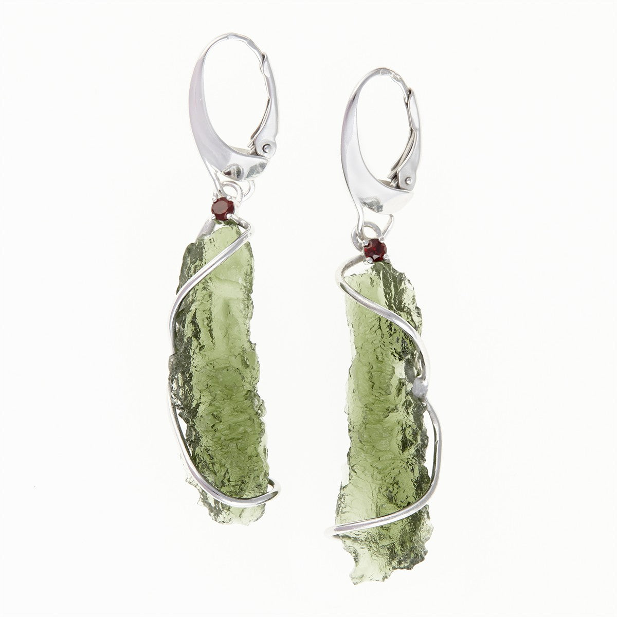 Silver earrings with natural moldavites AN9127-4