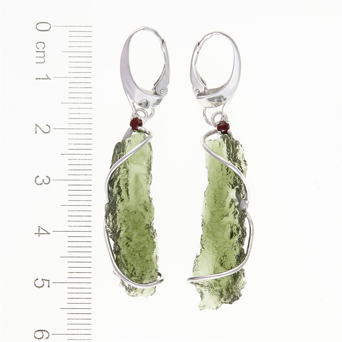 Silver earrings with natural moldavites AN9127-4