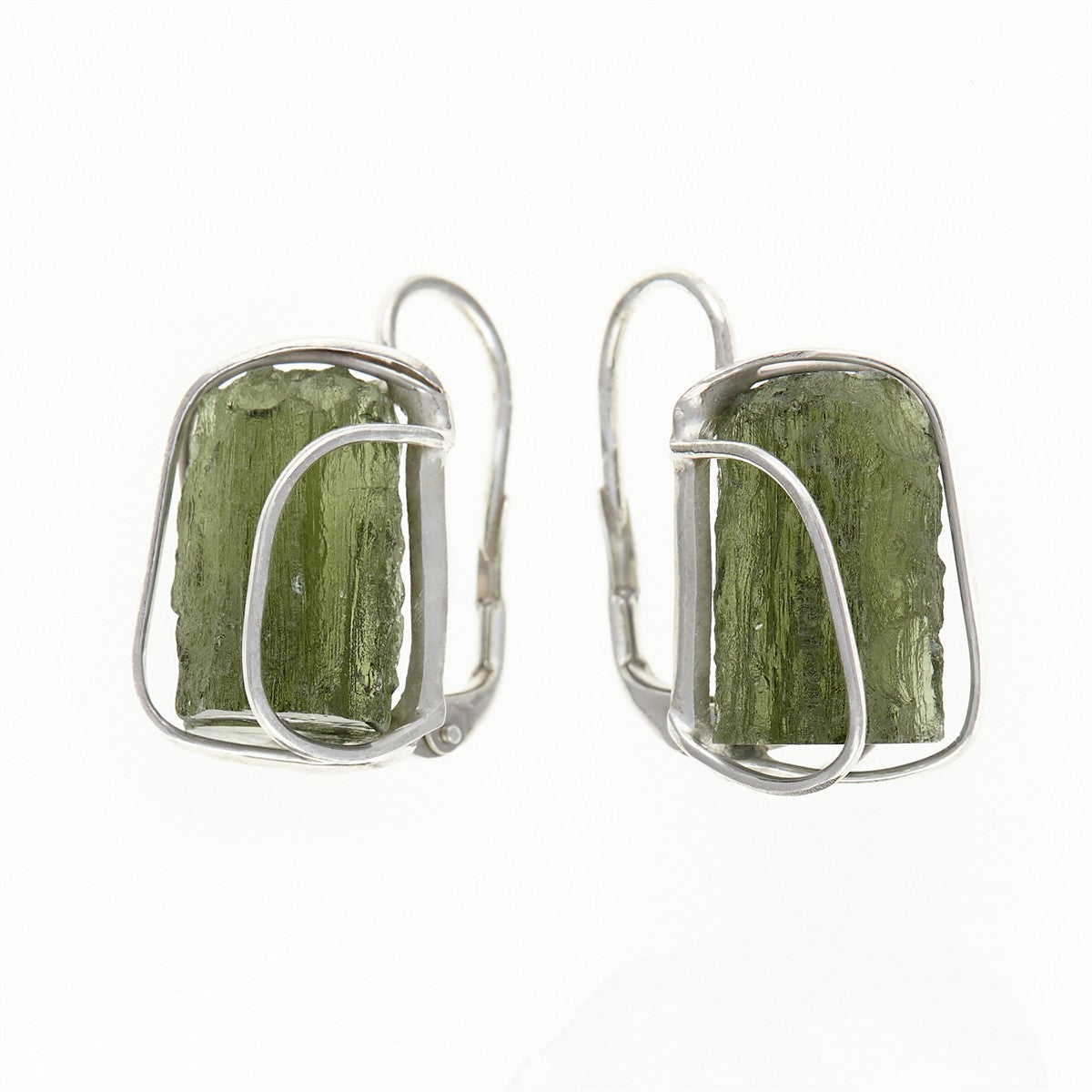 Silver earrings with natural moldavites AN9128-4