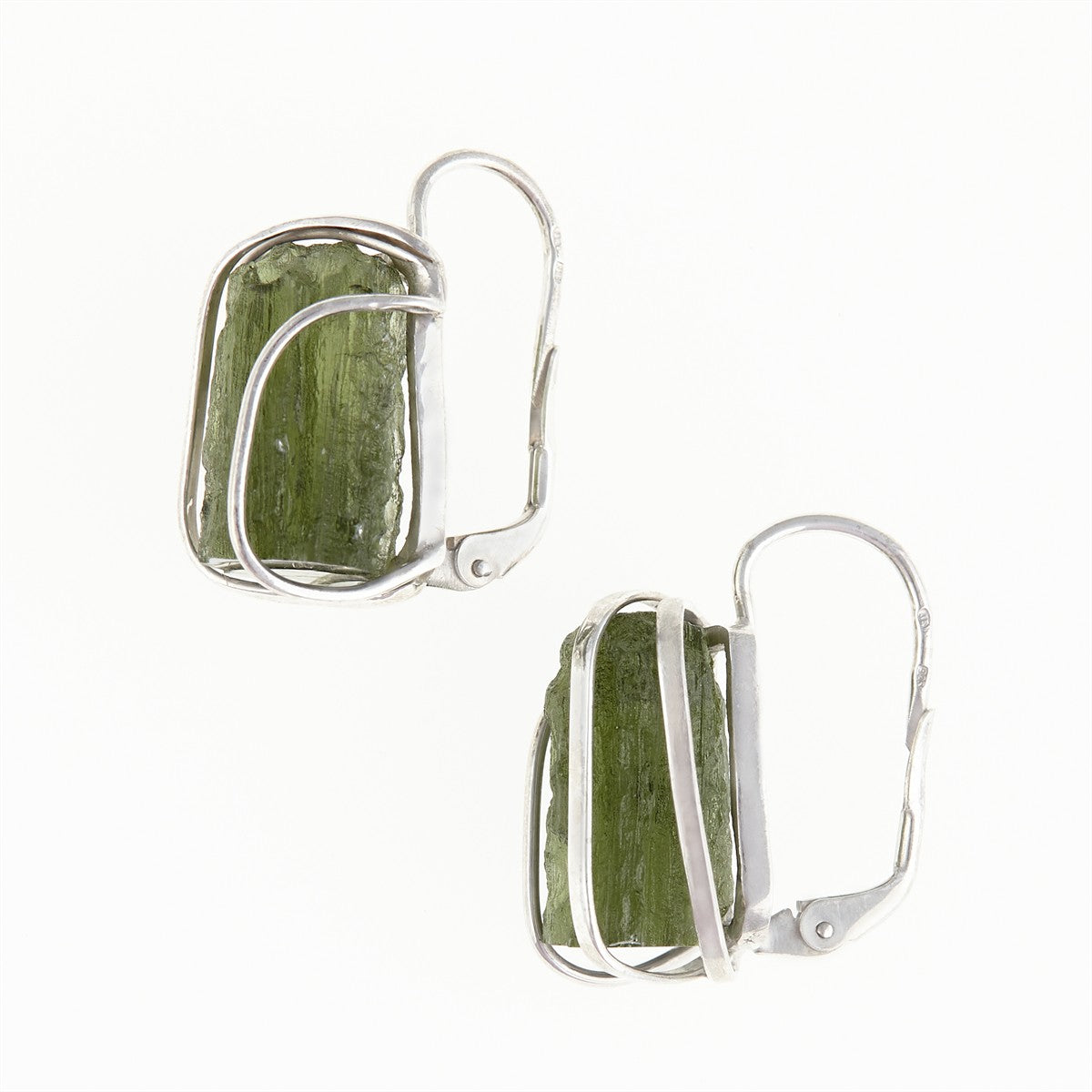 Silver earrings with natural moldavites AN9128-4