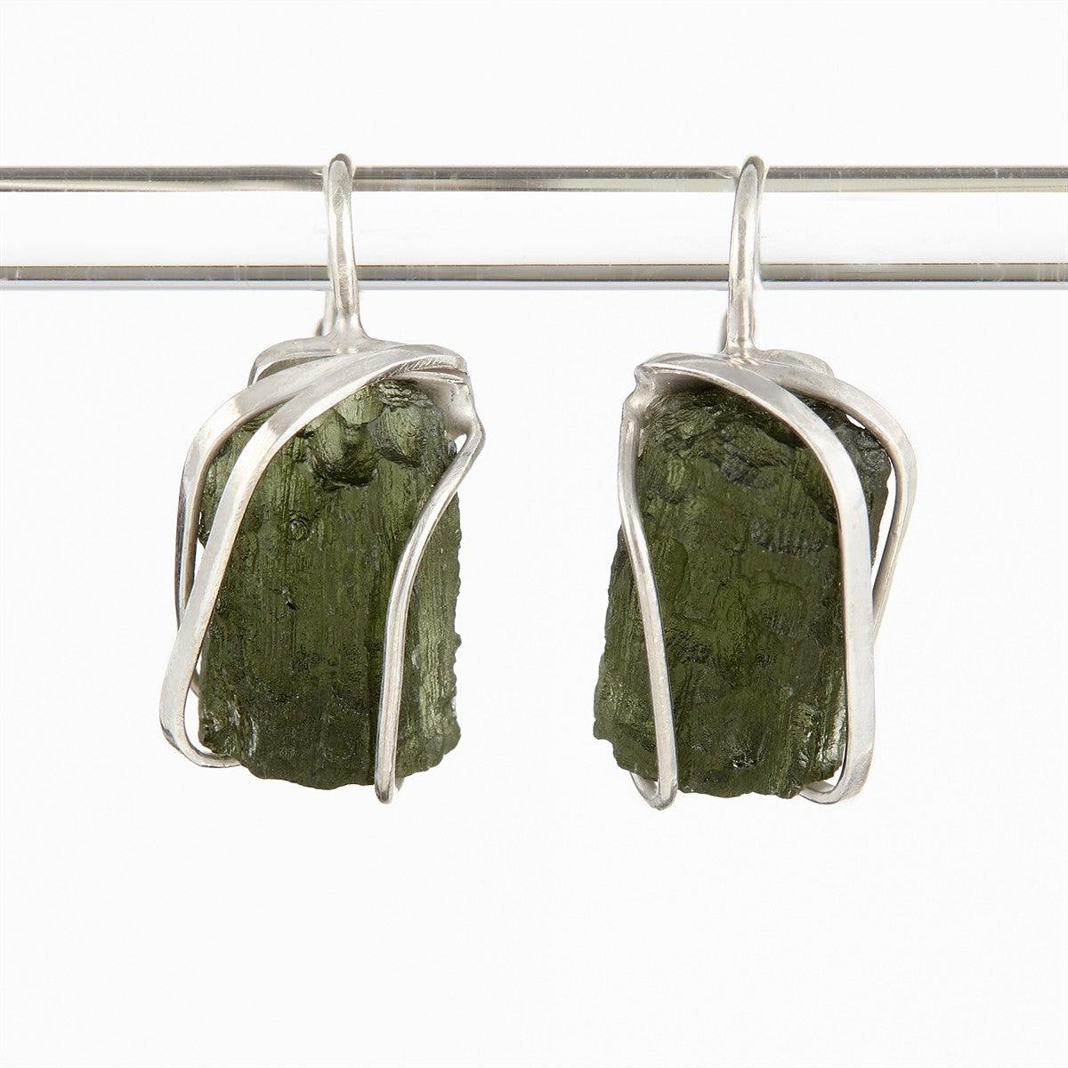 Silver earrings with natural moldavites AN9128-4