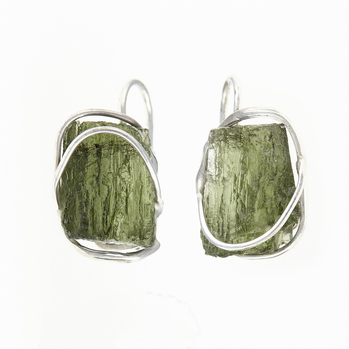 Silver earrings with natural moldavites AN9129-4