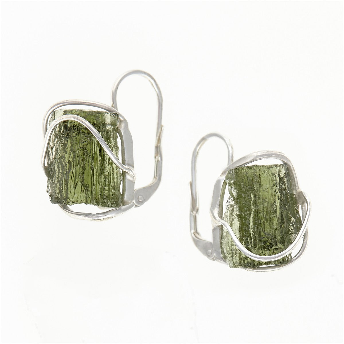 Silver earrings with natural moldavites AN9129-4