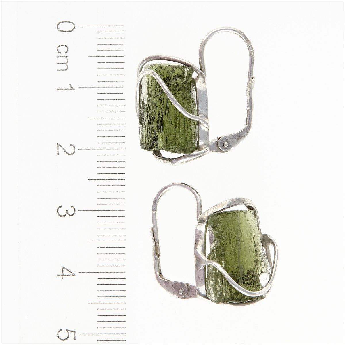 Silver earrings with natural moldavites AN9129-4