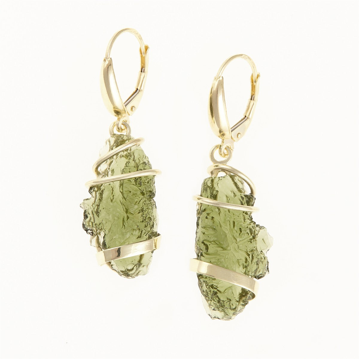 Golden earrings with moldavites 9071-4