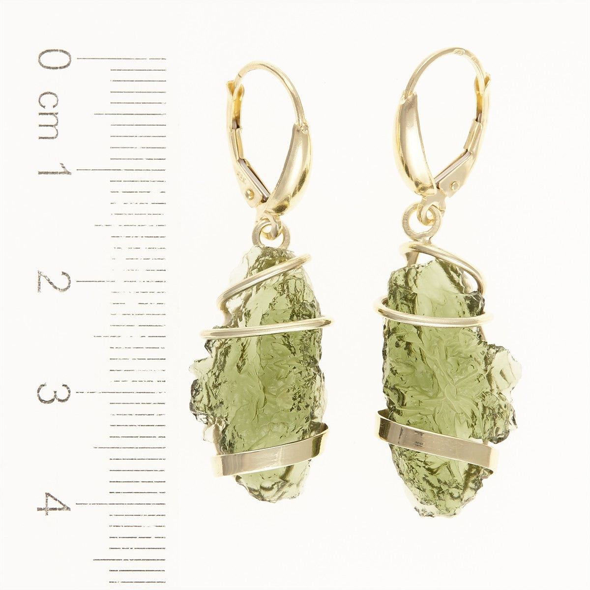 Golden earrings with moldavites 9071-4