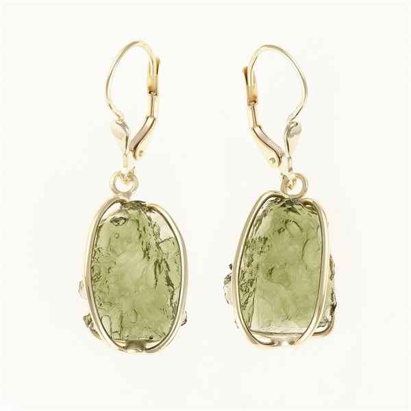 Golden earrings with moldavites 9072-4
