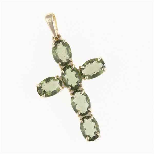 Golden pendant with moldavites - cross 1328