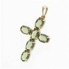 Golden pendant with moldavites - cross 1328