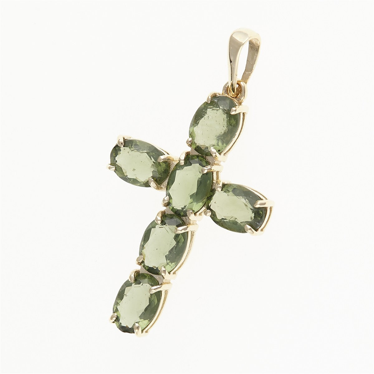 Golden pendant with moldavites - cross 1328