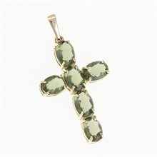 Golden pendant with moldavites - cross 1328