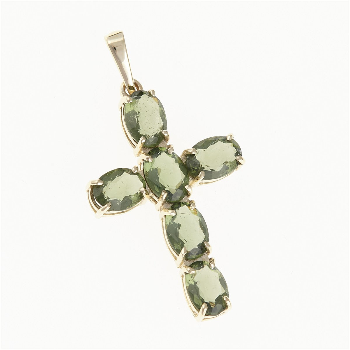 Golden pendant with moldavites - cross 1328