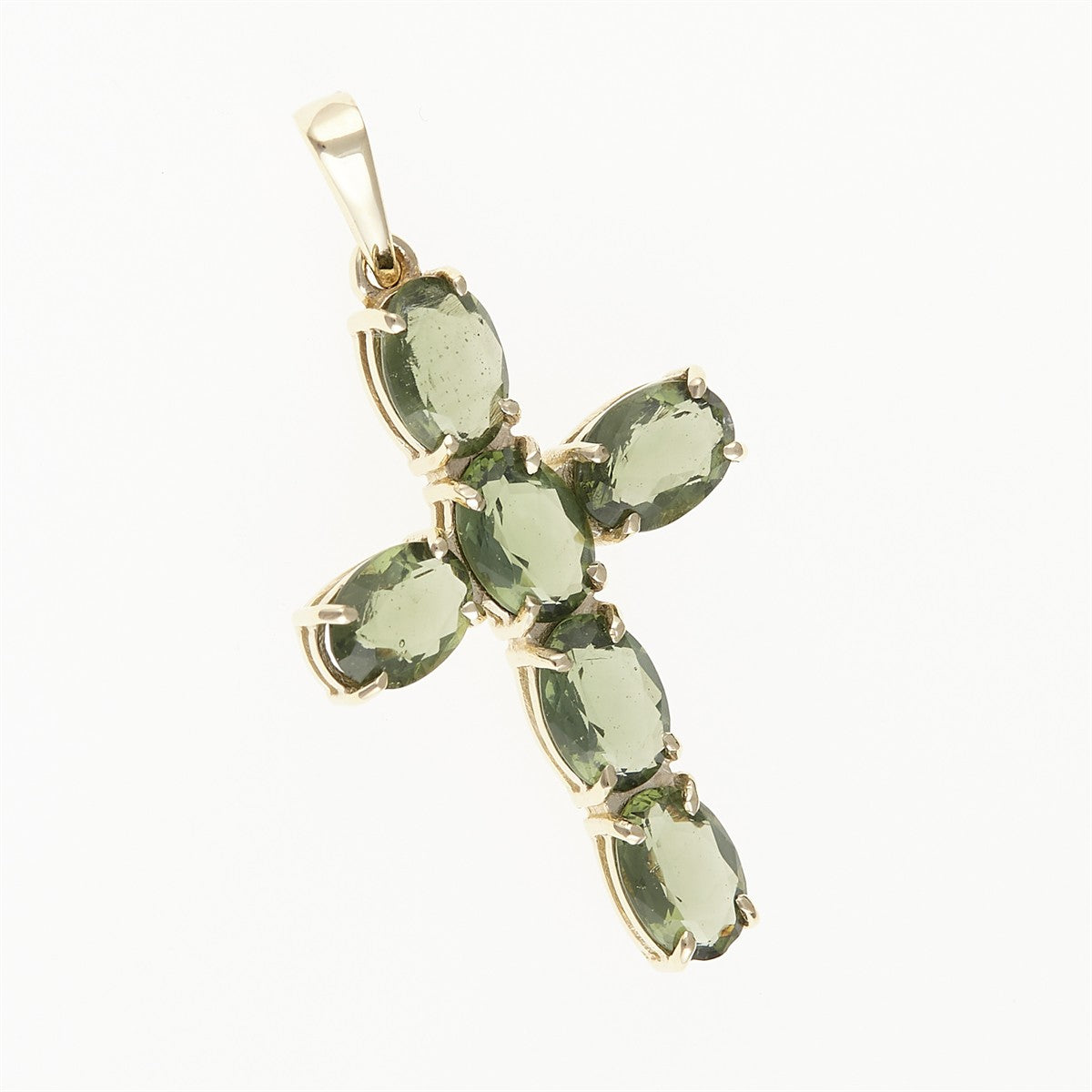 Golden pendant with moldavites - cross 1328