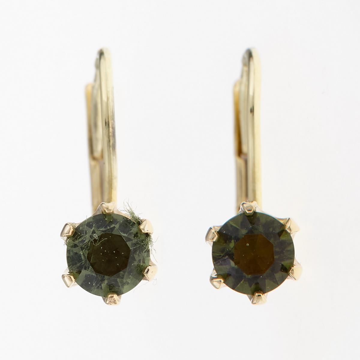 Golden earrings with moldavites 2121-4