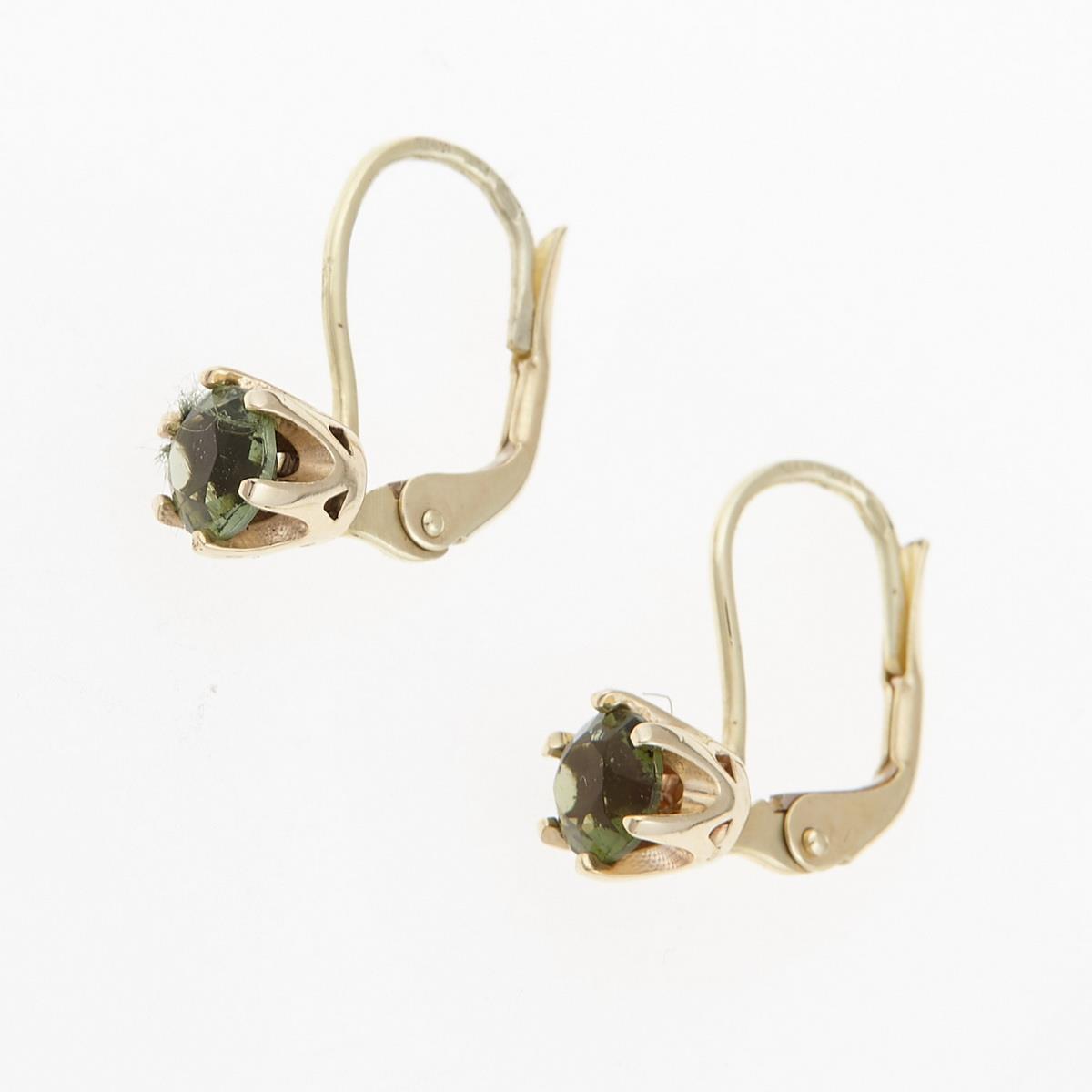 Golden earrings with moldavites 2121-4