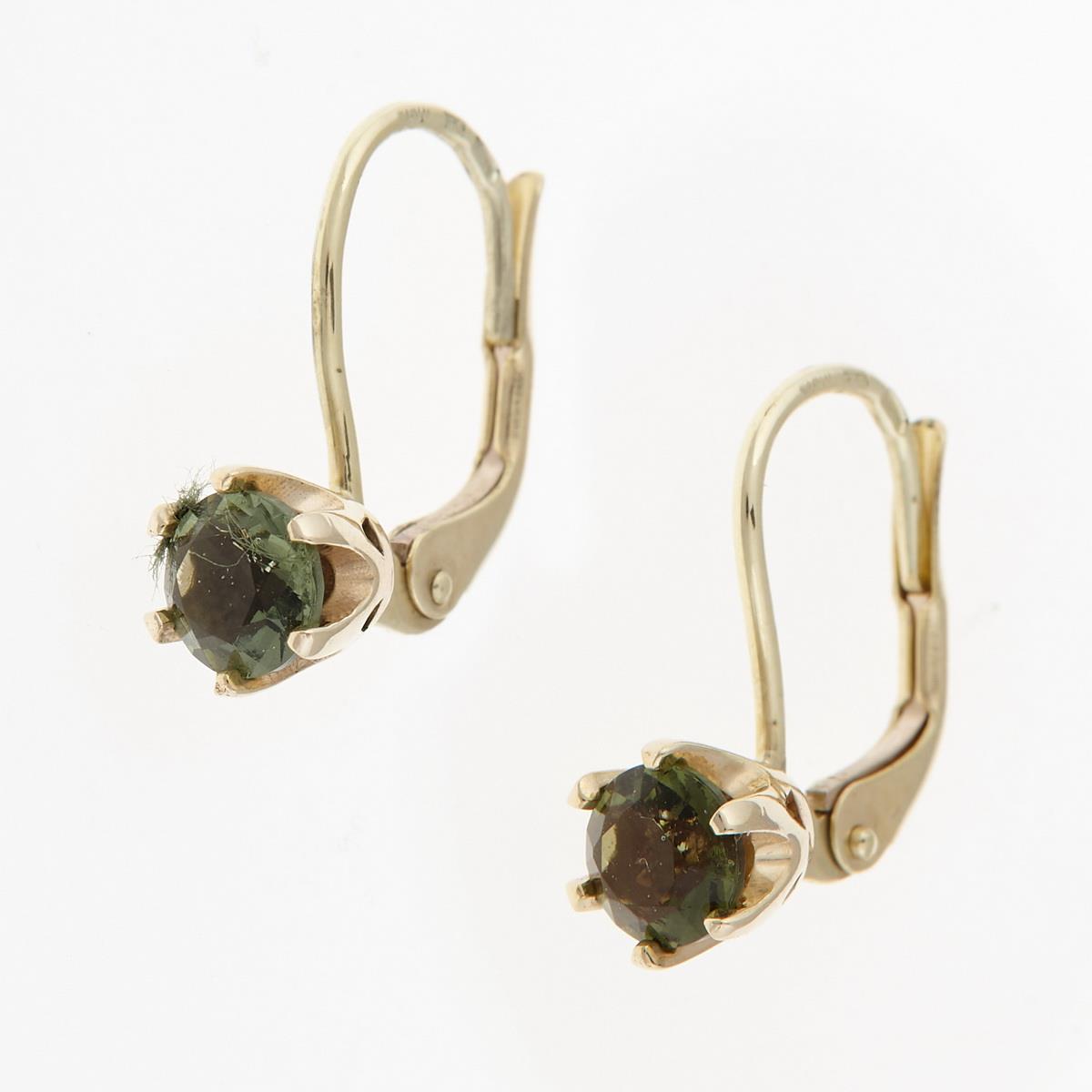 Golden earrings with moldavites 2121-4