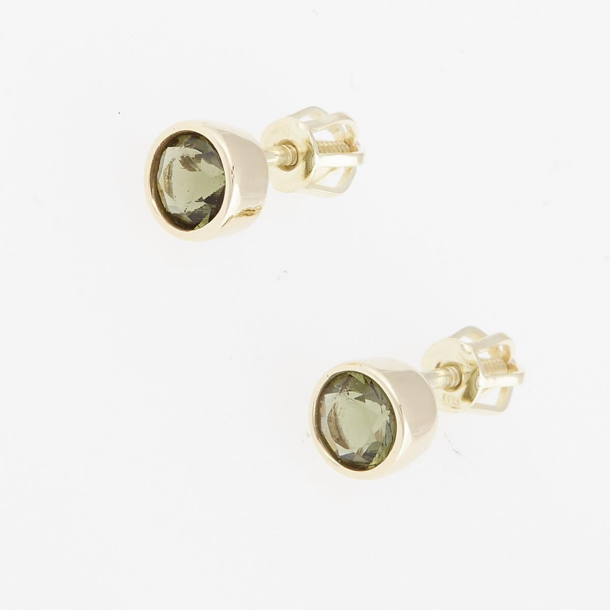 Golden earrings with moldavites 2139-3