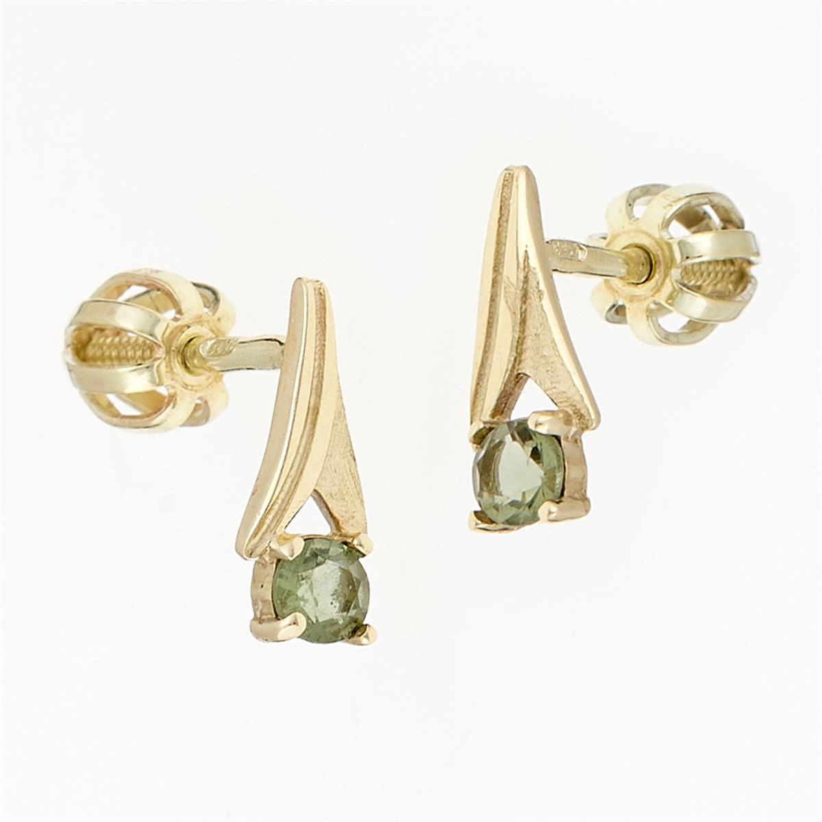 Golden earrings with moldavites 2214-3
