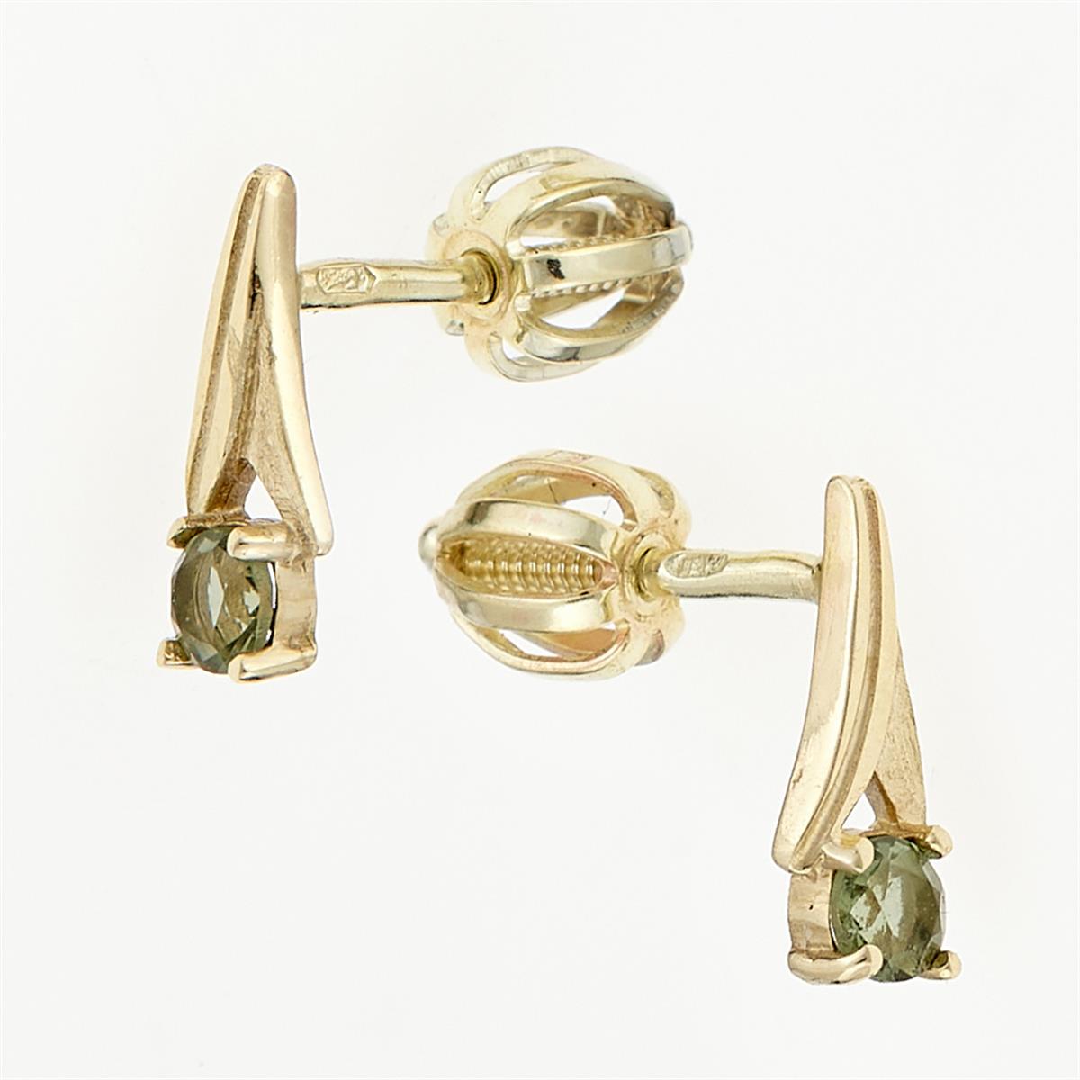 Golden earrings with moldavites 2214-3