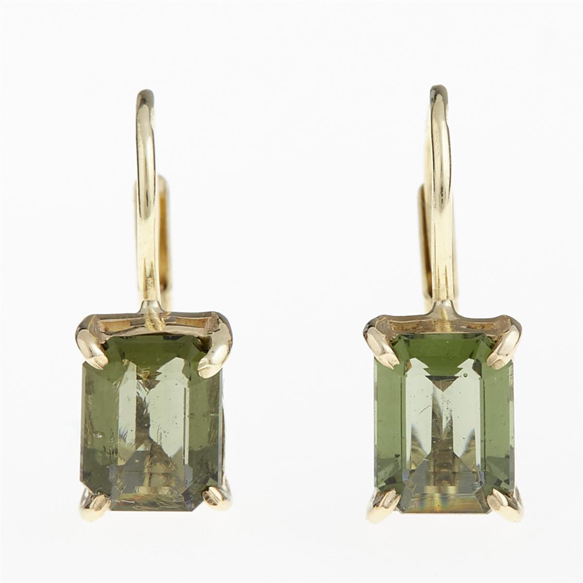 Golden earrings with moldavites 2386-4