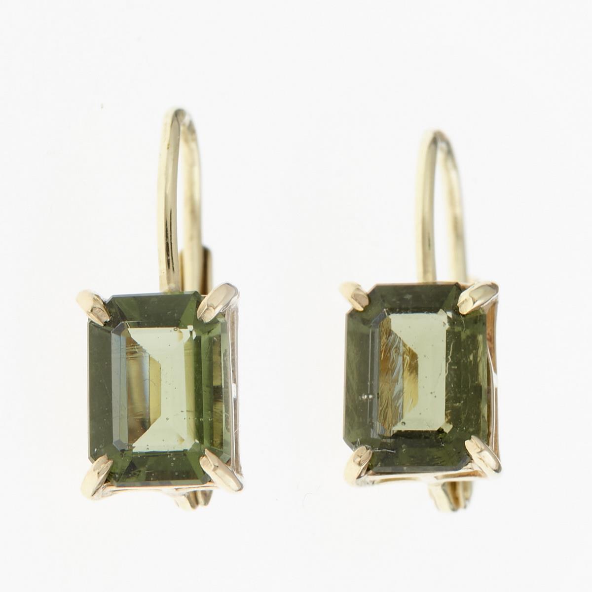 Golden earrings with moldavites 2386-4