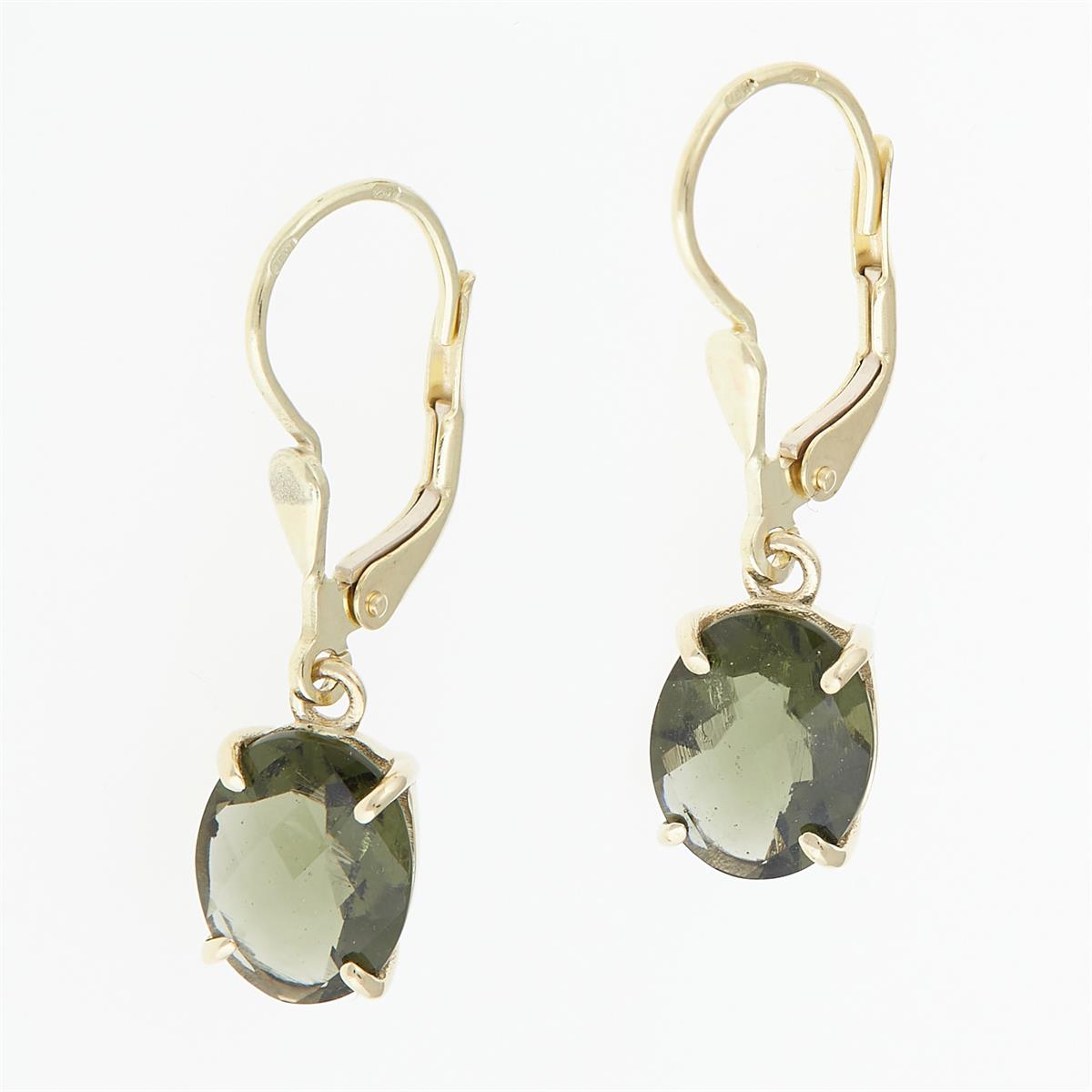 Golden earrings with moldavites 2428-4