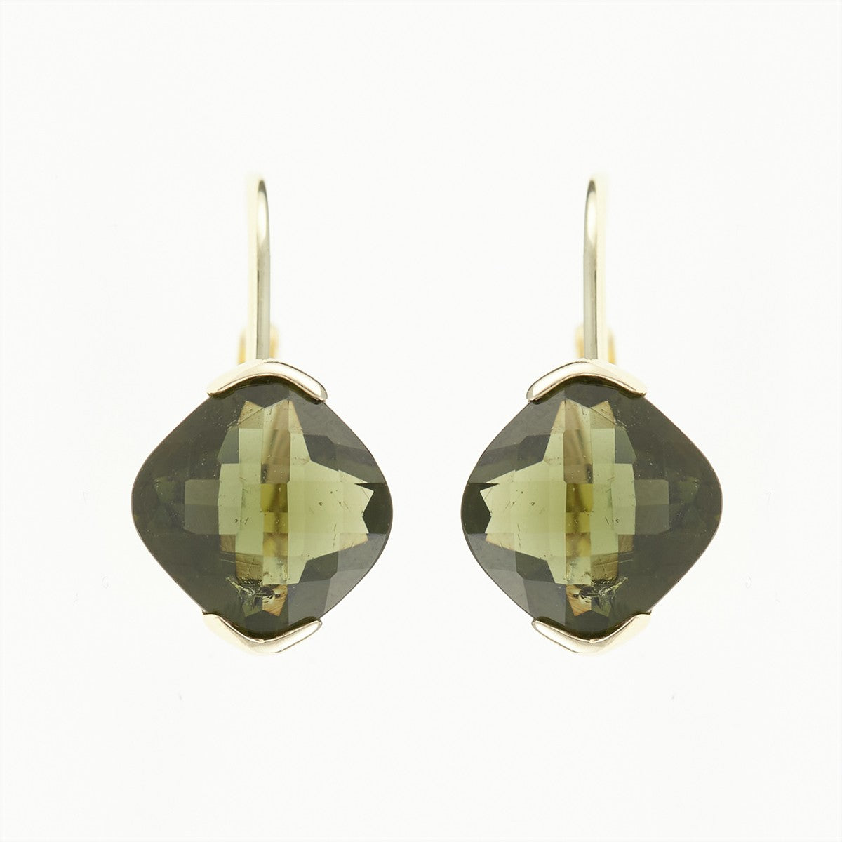 Golden earrings with moldavites 2494-4