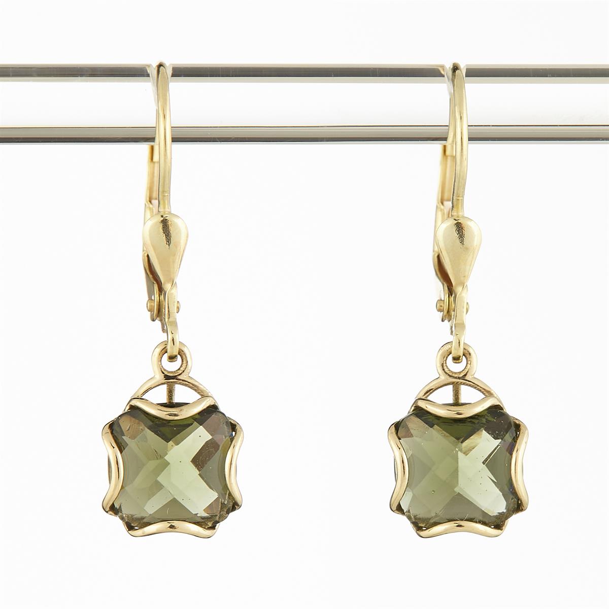 Golden earrings with moldavites 2527