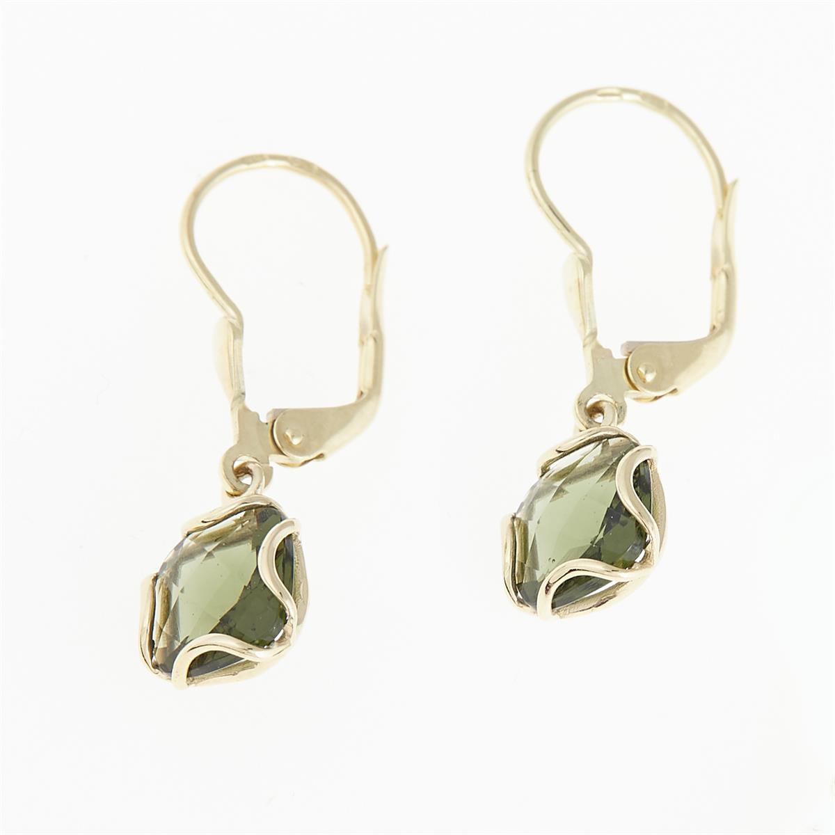 Golden earrings with moldavites 2527