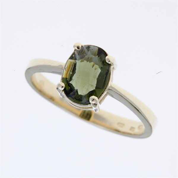 Anello d'oro con moldavite 3191