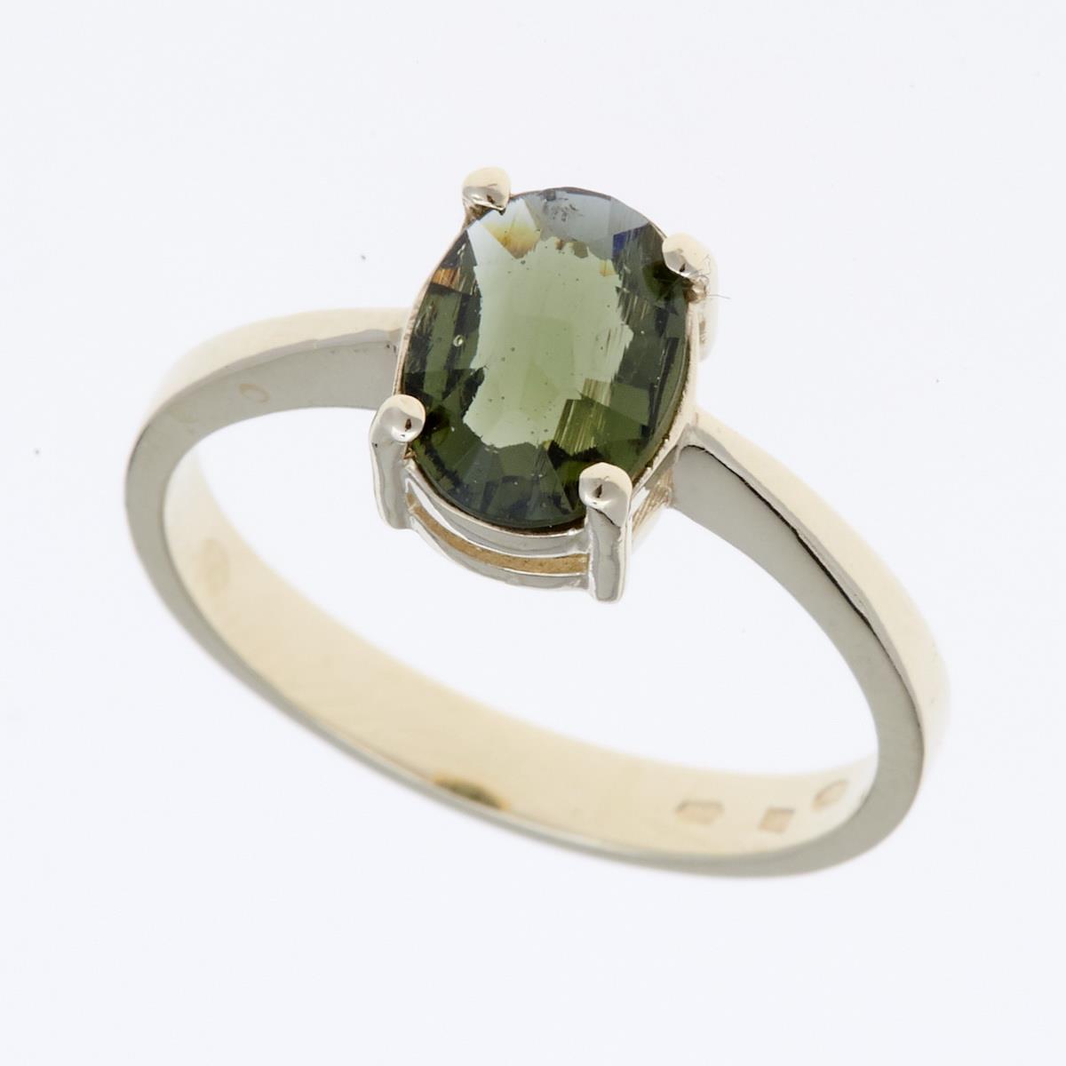 Golden ring with moldavite 3191