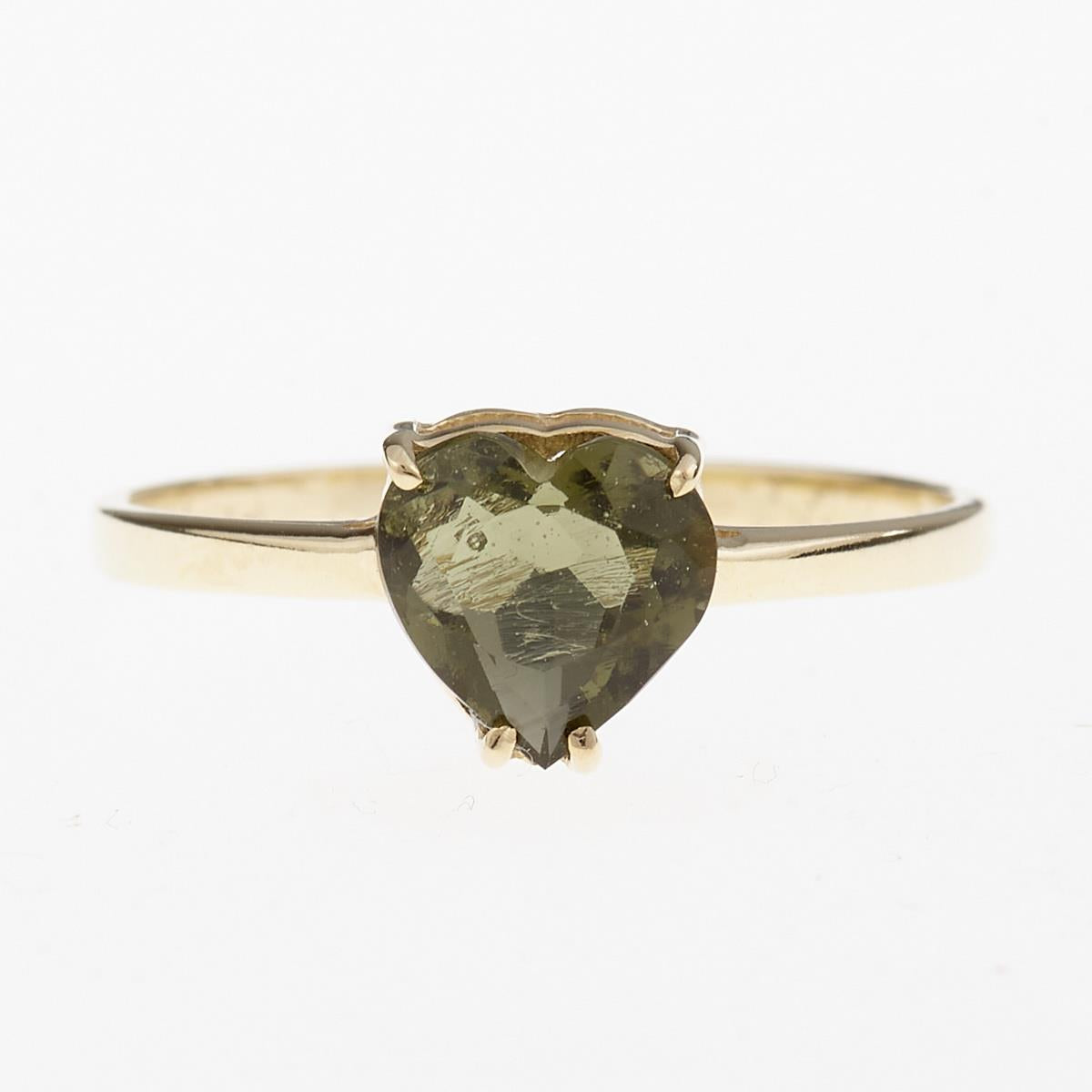 Gold ring with moldavite - heart 3292