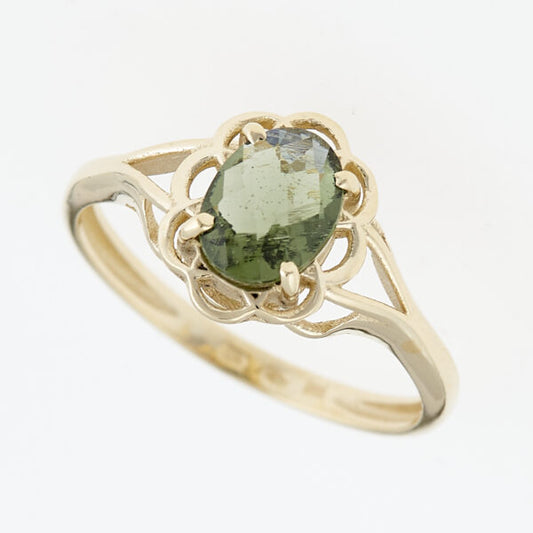 Anello d'oro con moldavite 3422