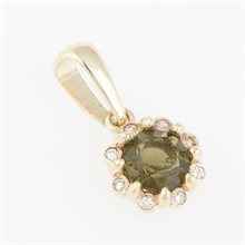 Gold pendant with moldavite and diamonds AUVD1125