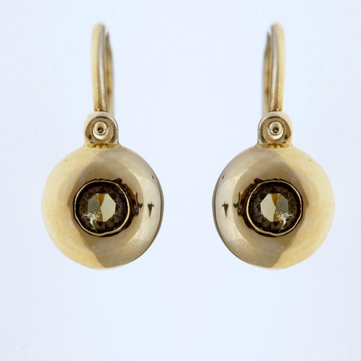 Golden children's earrings with moldavites