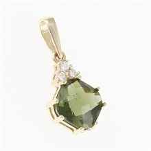 Gold pendant with moldavite and diamonds 1492