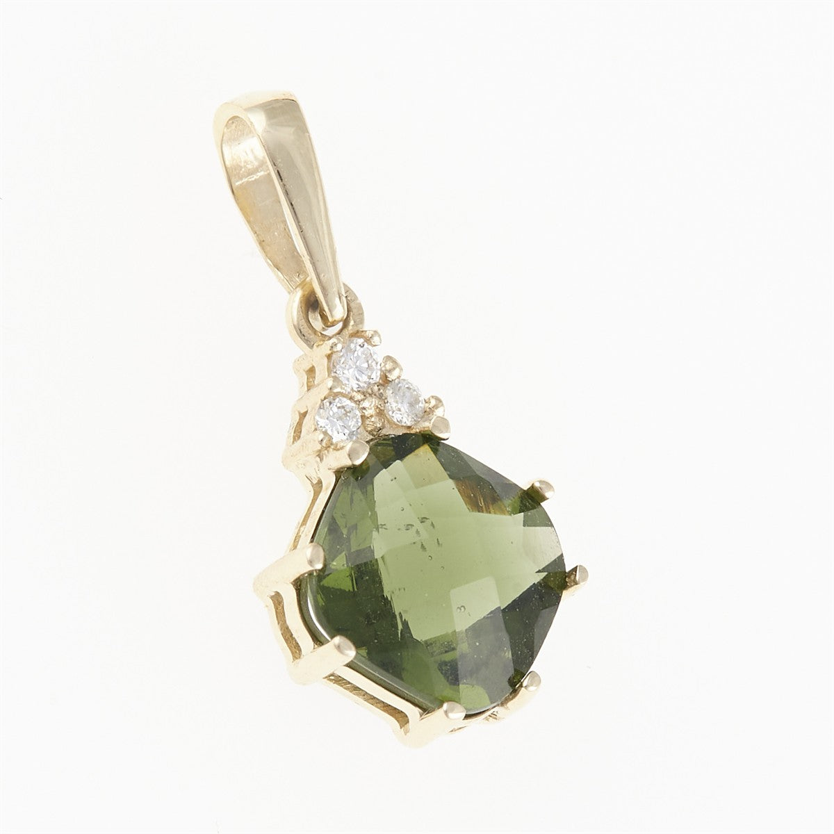 Gold pendant with moldavite and diamonds 1492