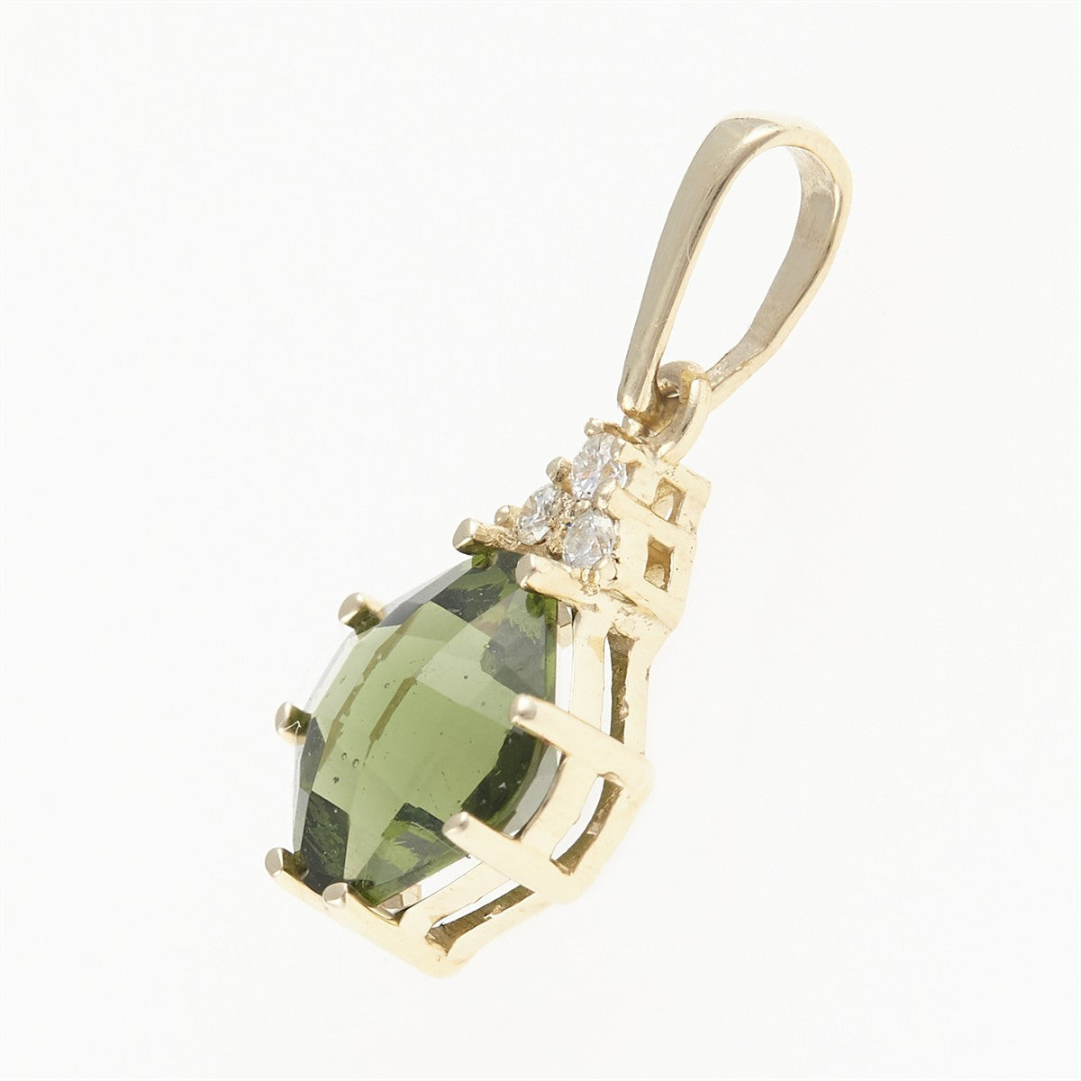 Gold pendant with moldavite and diamonds 1492