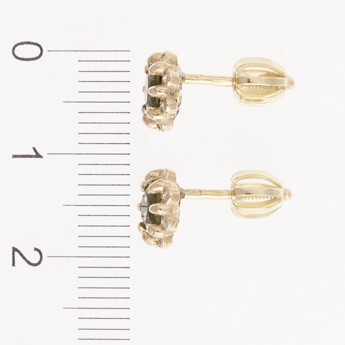 Gold earrings with moldavites and diamonds 2125