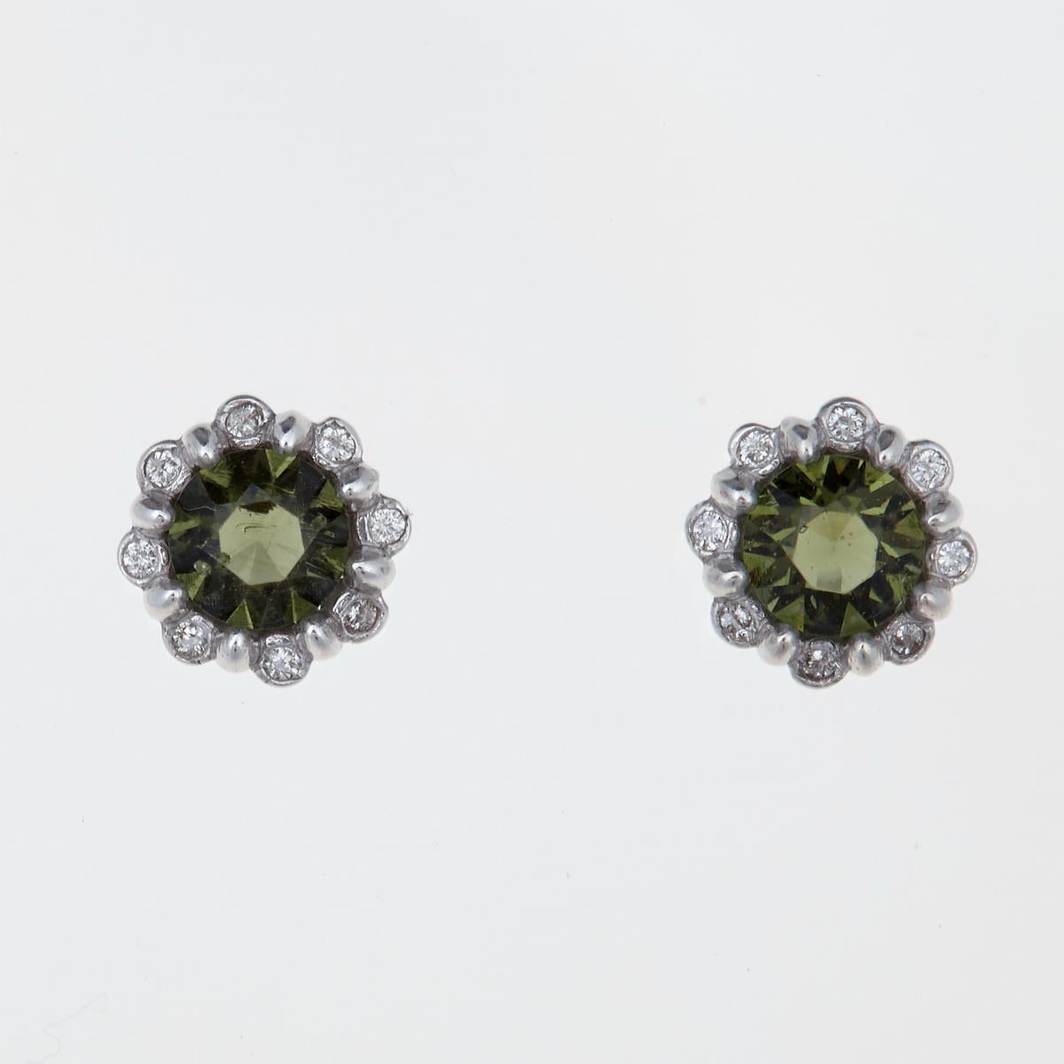 Gold earrings with moldavites and diamonds 2125