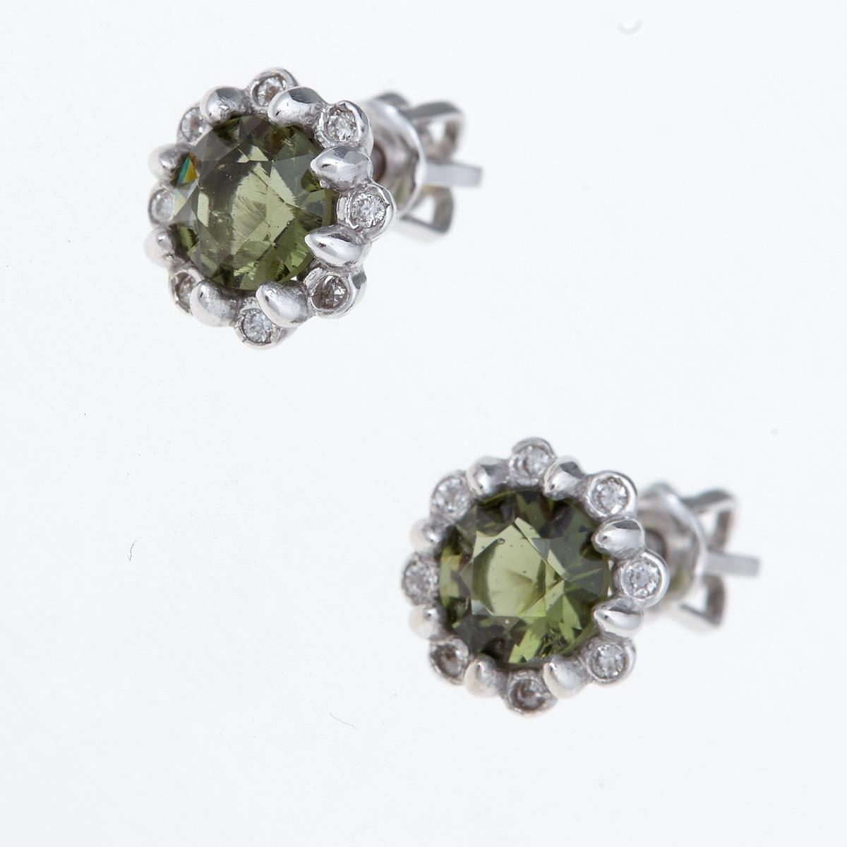 Gold earrings with moldavites and diamonds 2125