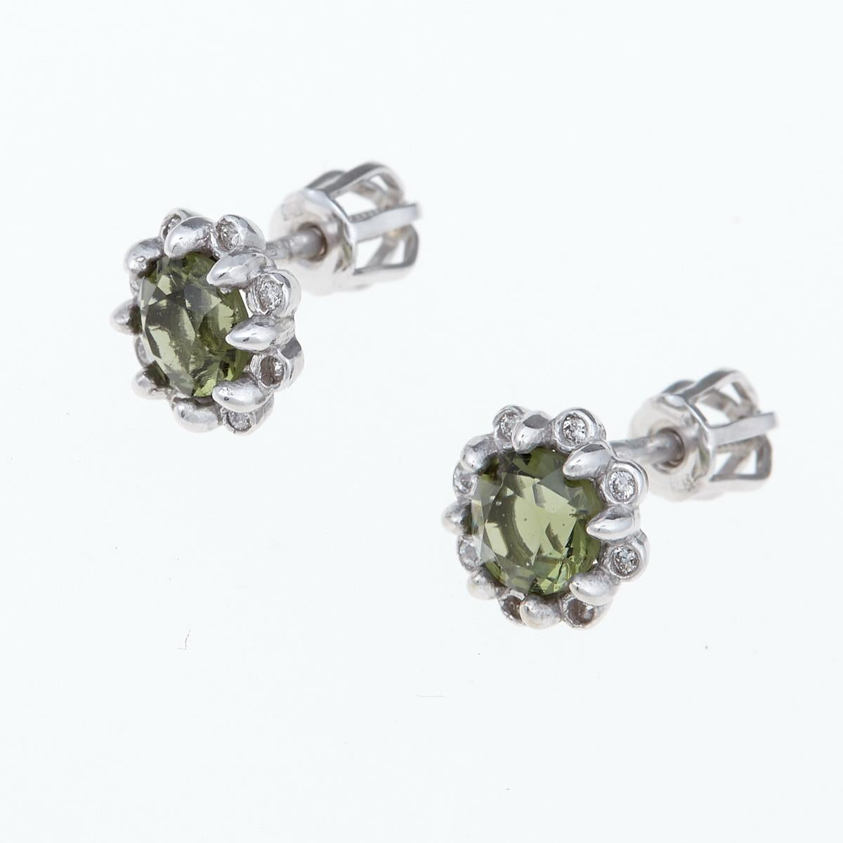 Gold earrings with moldavites and diamonds 2125