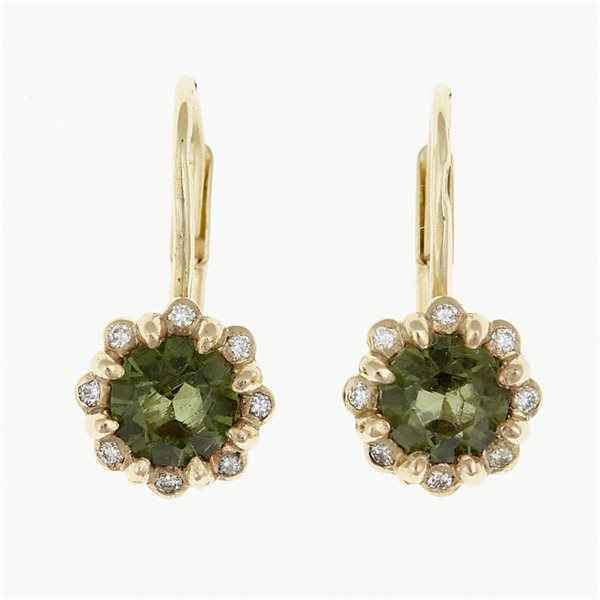 Gold earrings with moldavites and diamonds 2125-4